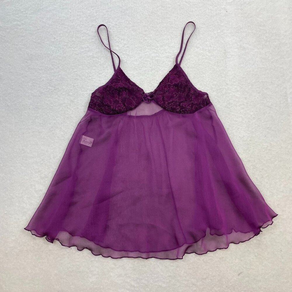 Fantasy Lingerie Y2K Purple Sheer Lace Babydoll Chemise Slip Dress Size Large